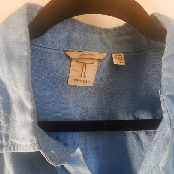 Tristan Light Blue Linen Mens Button-down Shirt Size L - Picture 5 of 9